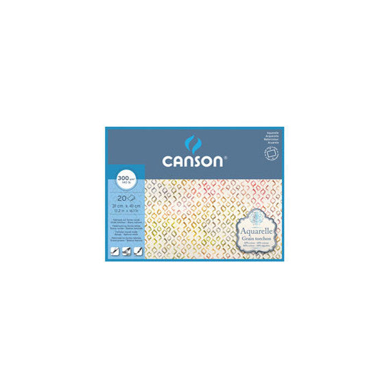 Blocco collato 4 lati Aquarelle - 31x41 cm - 300 gr - 20 fogli - grana ruvida - Canson