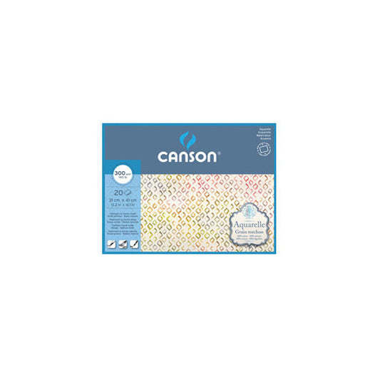 Blocco collato 4 lati Aquarelle - 31x41 cm - 300 gr - 20 fogli - grana ruvida - Canson