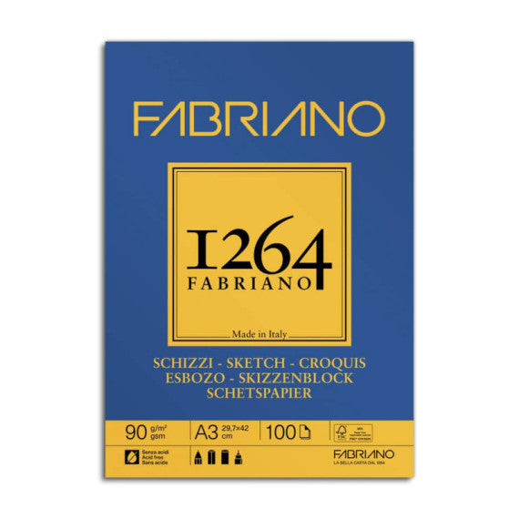 Blocco collato Fabriano 1264 schizzi 90 g A3 - 100 fogli - 19100633