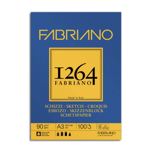 Blocco collato Fabriano 1264 schizzi 90 g A3 - 100 fogli - 19100633