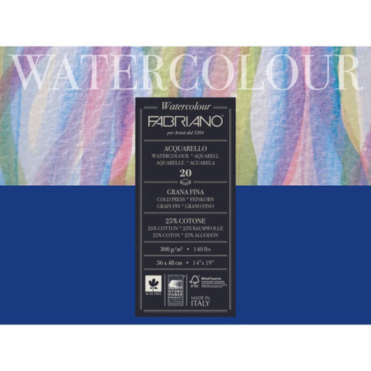 Blocco collato Fabriano Watercolour grana fine 20 fogli 36x48 cm - 300 g - 73613648