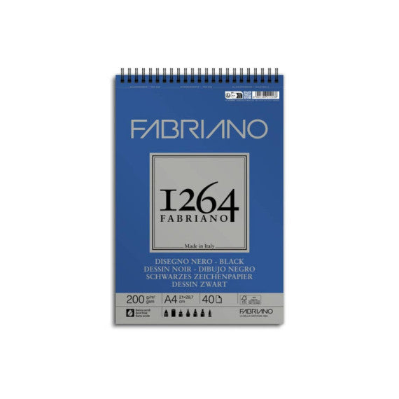 Blocco da disegno spiralato 1264 200 g - 40 fogli neri A4 - 19100652
