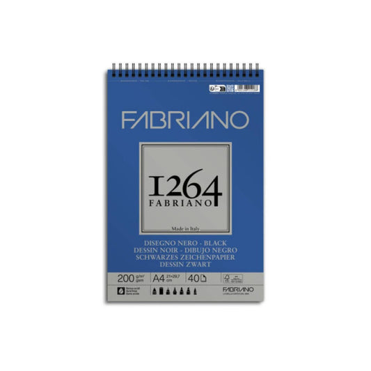 Blocco da disegno spiralato 1264 200 g - 40 fogli neri A4 - 19100652