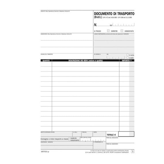 Blocco DDT - 50/50 copie autoric. - 21,5 x 14,8 cm - DU1607CD200 - Data Ufficio