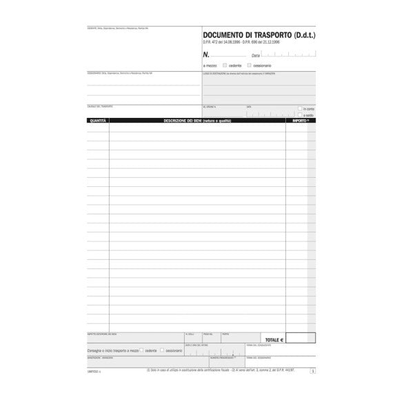 Blocco DDT - 50/50 copie autoricopianti - 29,7 x 21,5 cm - DU1687CD200 - Data Ufficio