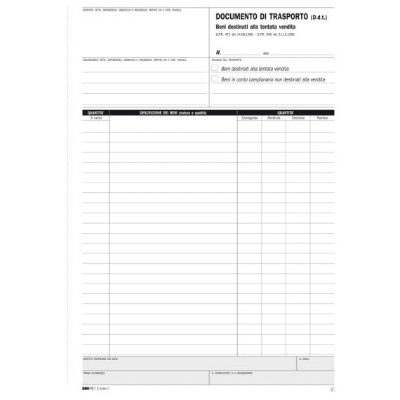 Blocco DDT carico tentata vendita - 50 fogli autoricalcanti - A4 - 29,7 x 21cm - Edipro
