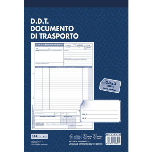 Blocco DDT Mittente/Destinatario/Vettore O.C.L. 33x3 copie 210x300 mm - 0113
