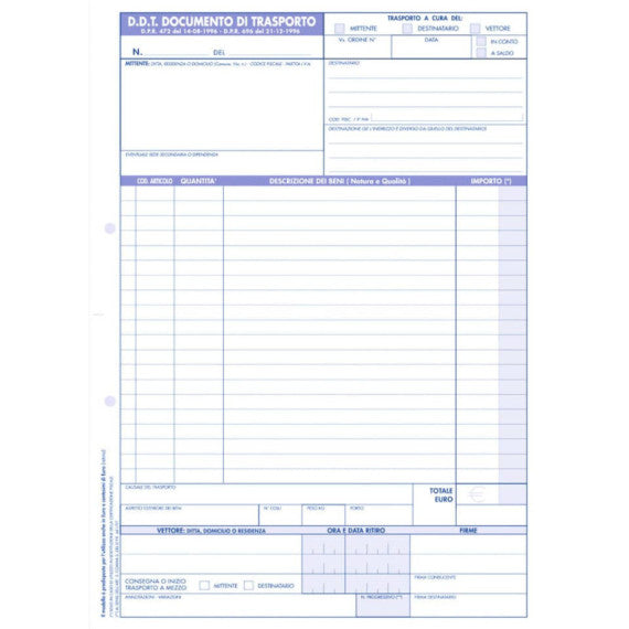 Blocco DDT Mittente/Destinatario/Vettore O.C.L. 33x3 copie 210x300 mm - 0113