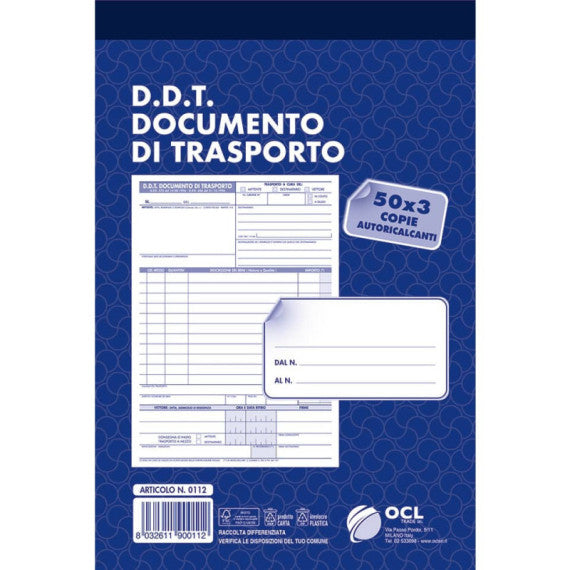 Blocco DDT Mittente/Destinatario/Vettore O.C.L. 50x3 copie 114x210 mm - 0112