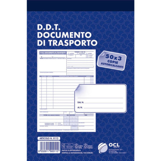 Blocco DDT Mittente/Destinatario/Vettore O.C.L. 50x3 copie 114x210 mm - 0112
