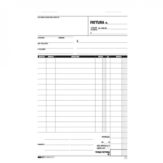 Blocco fattura 1 aliquota - 33 fogli 3 copie autoricalcanti - 23 x 14,8cm - Edipro