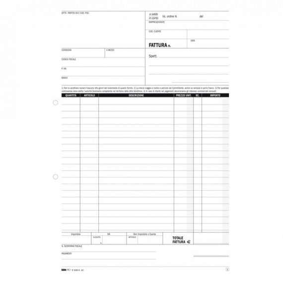 Blocco fatture 1 aliquota Iva - 33/33/33 fogli autoricalcanti - 29,7 x 21cm - Edipro