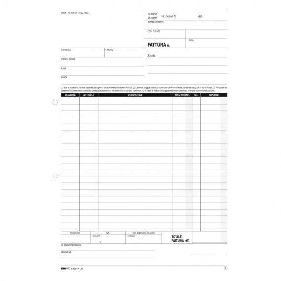 Blocco fatture 1 aliquota Iva - 33/33/33 fogli autoricalcanti - 29,7 x 21cm - Edipro