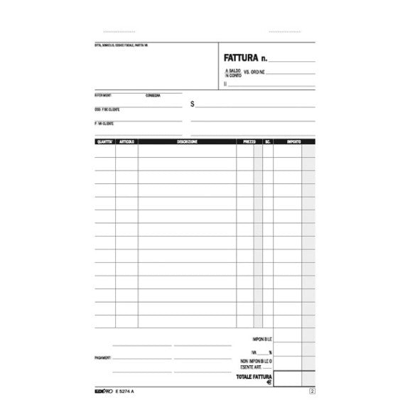 Blocco fatture 1 aliquota Iva - 50/50 fogli autoricalcanti - 23 x 15cm - Edipro