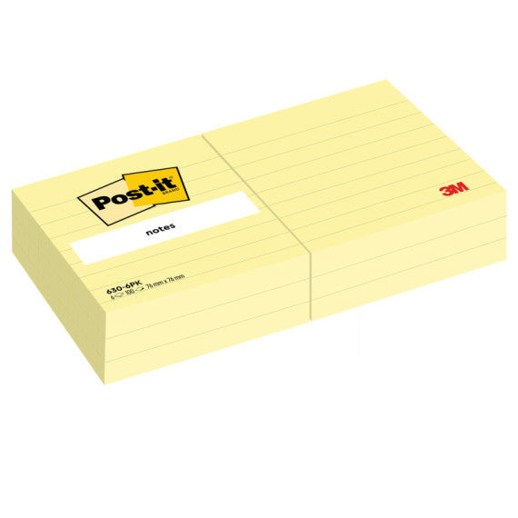 Blocco foglietti - 630-6PK - a righe - 76 x 76 mm - giallo Canary™ - 100 fogli - Post it®