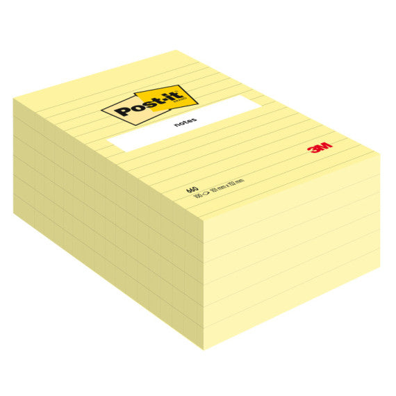 Blocco foglietti - 660 - a righe - 102 x 152 mm - giallo Canary™ - 100 fogli - Post it®
