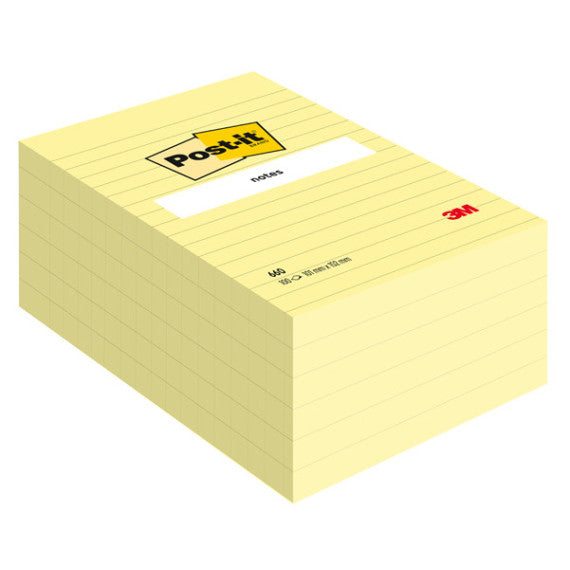 Blocco foglietti - 660 - a righe - 102 x 152 mm - giallo Canary™ - 100 fogli - Post it®