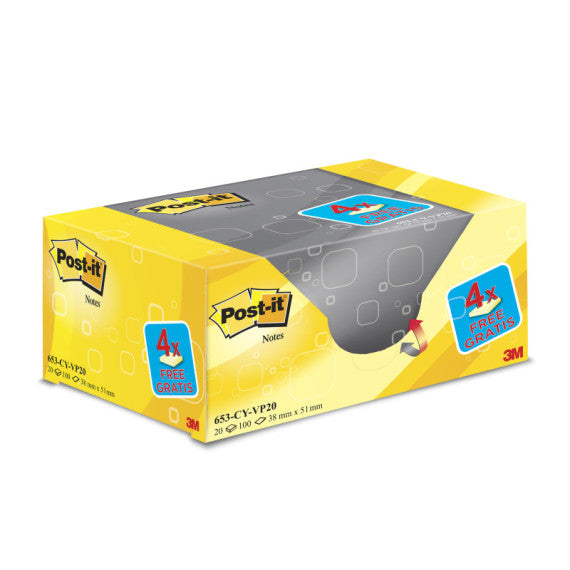 Blocco foglietti Post it® - 653CY-VP20 - 38 x 51 mm - 72 gr -  giallo Canary™ - Post it® - conf. 20 blocchi