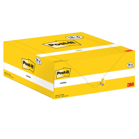 Blocco foglietti Post it® Notes - 653-CY-VP24 - 38 x 51 mm - giallo Canary - 100 fogli - Post it® - conf. 24 blocchi