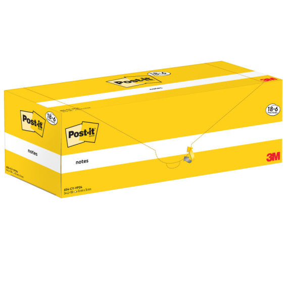 Blocco foglietti Post it® Notes - 654-CY-VP24 - 76 x 76 mm - giallo Canary - 100 fogli - Post it® - conf. 24 blocchi