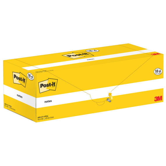 Blocco foglietti Post it® Notes - 655-CY-VP24 - 76 x 127 mm - giallo Canary - 100 fogli - Post it® - conf. 24 blocchi