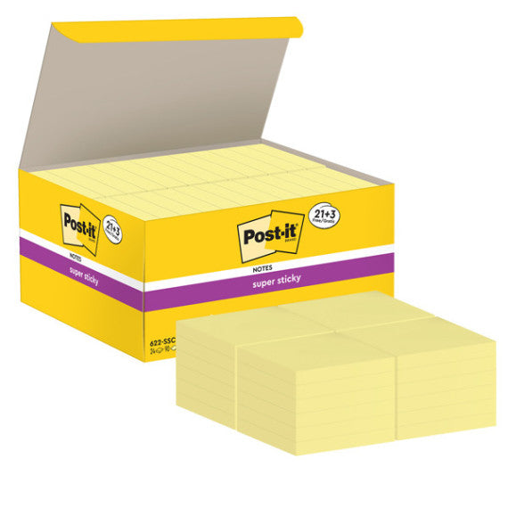 Blocco foglietti Post it® Super Sticky - 622-SSCY-VP24-EU - 47,6 x 47,6 mm - giallo Canary™ - 90 fogli - Post it® -