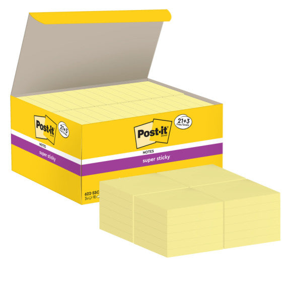 Blocco foglietti Post it® Super Sticky - 622-SSCY-VP24-EU - 47,6 x 47,6 mm - giallo Canary™ - 90 fogli - Post it® -