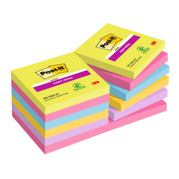 Blocco foglietti Post it® Super Sticky - 654-12SSUCC - 76 x 76 mm - colori Ultra - 90 fogli - Post it®
