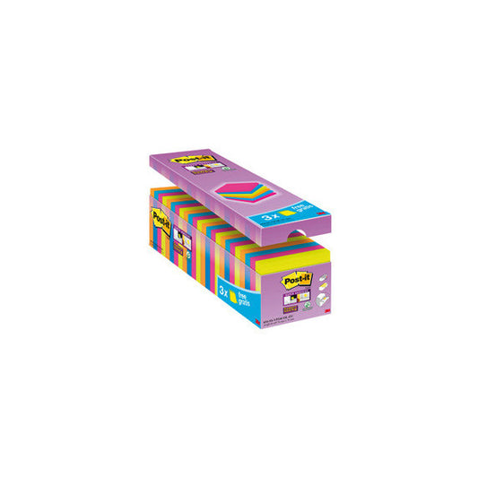 Blocco foglietti Post it® Super Sticky - 654-SS-VP24COL - 76 x 76 mm - colori assortiti - 90 fogli - Post it® - conf.