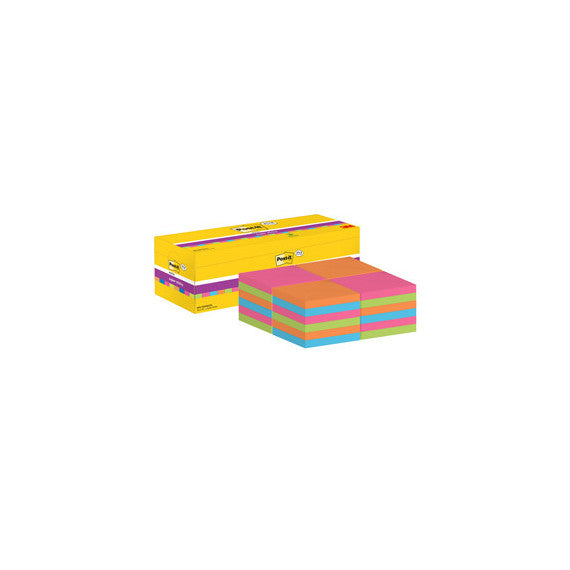 Blocco foglietti Post it® Super Sticky - 654-SS-VP24COL - 76 x 76 mm - colori assortiti - 90 fogli - Post it® - conf.