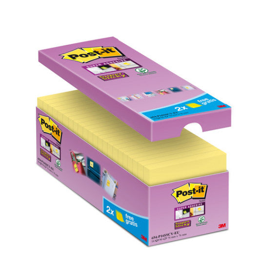 Blocco foglietti Post it® Super Sticky - 654-SSCY-VP16-EU - 76 x 76 mm - giallo Canary™ - 90 fogli - Post it® - conf