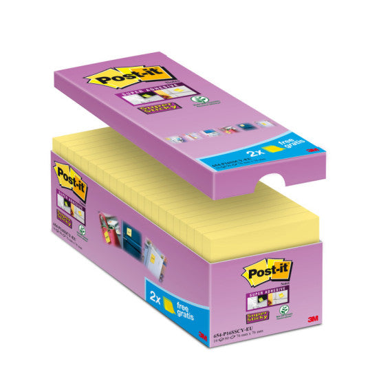 Blocco foglietti Post it® Super Sticky - 654-SSCY-VP16-EU - 76 x 76 mm - giallo Canary™ - 90 fogli - Post it® - conf
