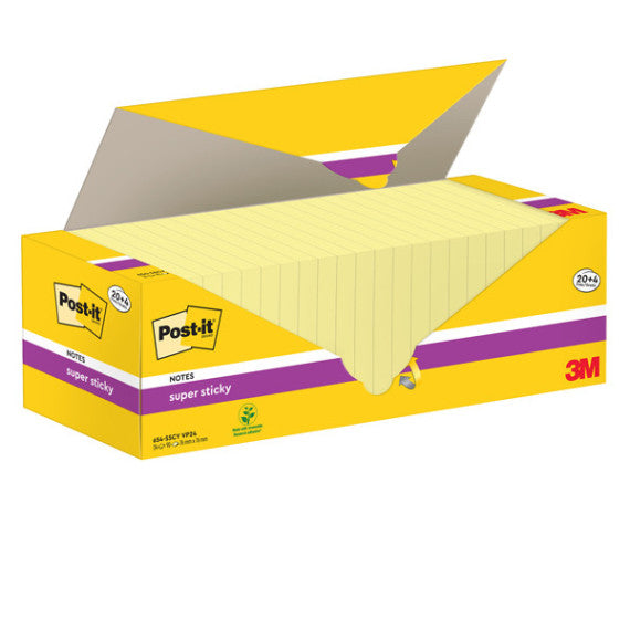 Blocco foglietti Post it® Super Sticky - 654-SSCY-VP24 - 76  x 76 mm - giallo Canary™ - 90 fogli - Post it® - conf.