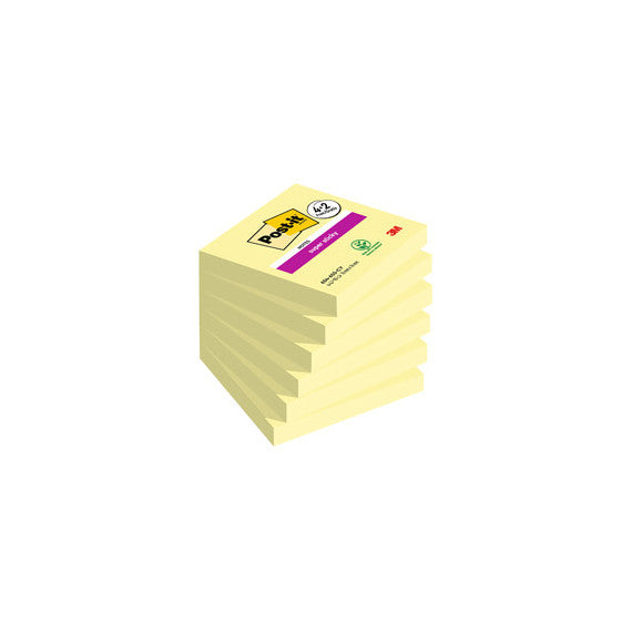 Blocco foglietti Post it® Super Sticky - 76 x 76 mm - 90 fogli - giallo canary - Post it® - conf. 6 blocchi