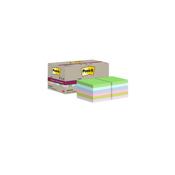 Blocco foglietti Post it® SuperSticky Green - 622R-SS12COL - 47,6 x 47,6 mm - carta riciclata - colori pastello assorti