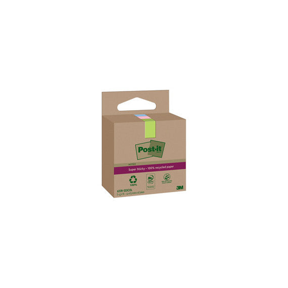 Blocco foglietti Post it® SuperSticky Green - 622R-SS3COL - 47,6 x 47,6 mm - carta riciclata - colori pastello assortit