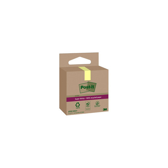 Blocco foglietti Post it® SuperSticky Green - 622R-SS3CY - 47,6 x 47,6 mm - carta riciclata - giallo Canary - 70 fogli