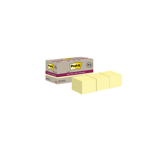 Blocco foglietti Post it® SuperSticky Green - 654R-SSCY14+4 - 76 x 76 mm - carta riciclata - giallo Canary - 70 fogli -