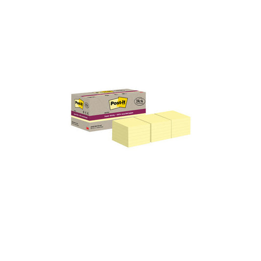 Blocco foglietti Post it® SuperSticky Green - 654R-SSCY14+4 - 76 x 76 mm - carta riciclata - giallo Canary - 70 fogli -