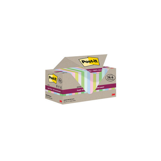 Blocco foglietti Post it® SuperSticky Green - SSCOL14+4 - 76 x 76 mm - carta riciclata - colori pastello assortiti - 70