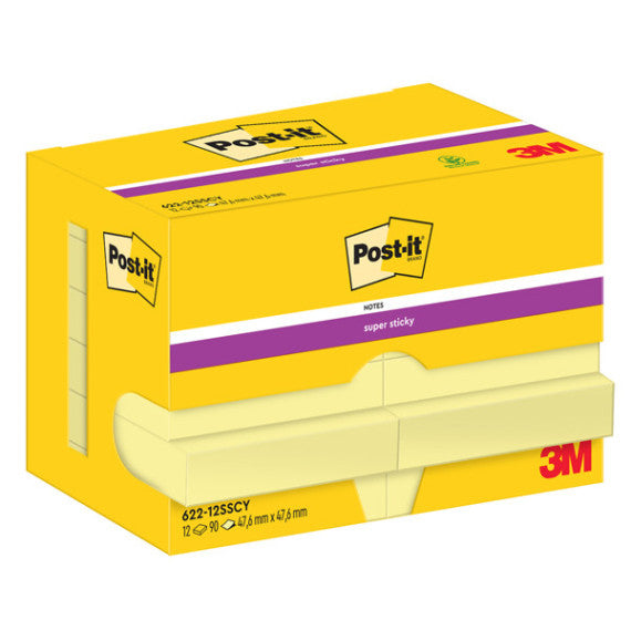 Blocco foglietti Super Sticky - 622-12SS-CY - 47,6 x 47,6 mm - giallo Canary™ - 90 fogli - Post it®