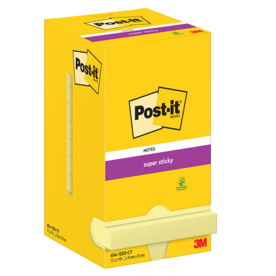 Blocco foglietti Super Sticky - 654-12SS-CY - 76 x 76 mm - giallo Canary™ - 90 fogli - Post it®