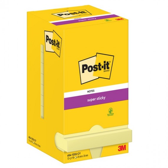 Blocco foglietti Super Sticky - 654-12SS-CY - 76 x 76 mm - giallo Canary™ - 90 fogli - Post it®