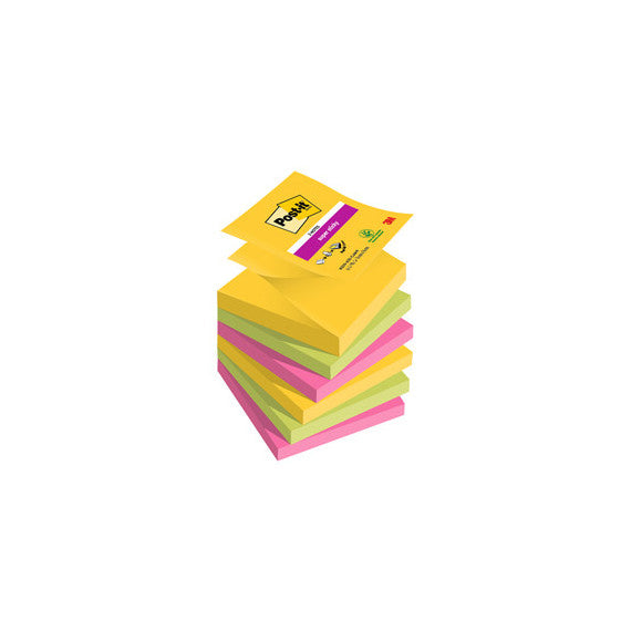 Blocco foglietti Super Sticky Z-Notes - R330-6SS-CARN - 76 x 76 mm - colori asssortiti - 90 fogli - Post-it® - conf. 6
