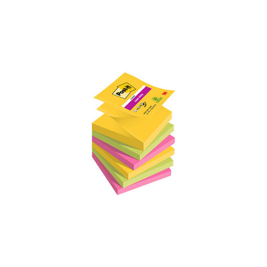 Blocco foglietti Super Sticky Z-Notes - R330-6SS-CARN - 76 x 76 mm - colori asssortiti - 90 fogli - Post-it® - conf. 6