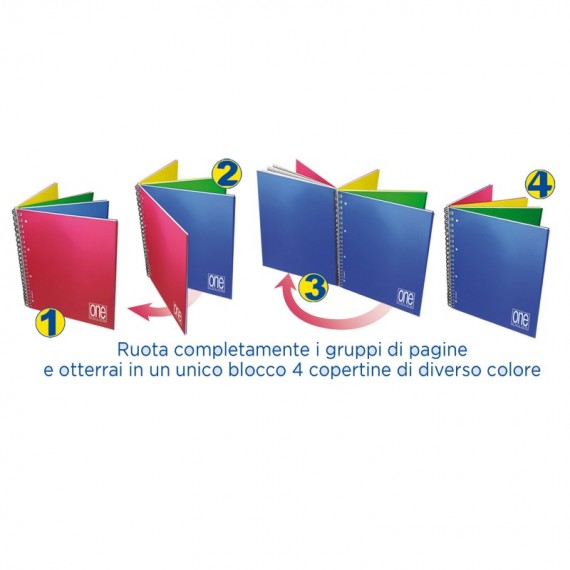 Blocco One Color 4 x 4 - A4+ - forato - 1 rigo - 120 fogli - 80 gr - spiralato - Blasetti