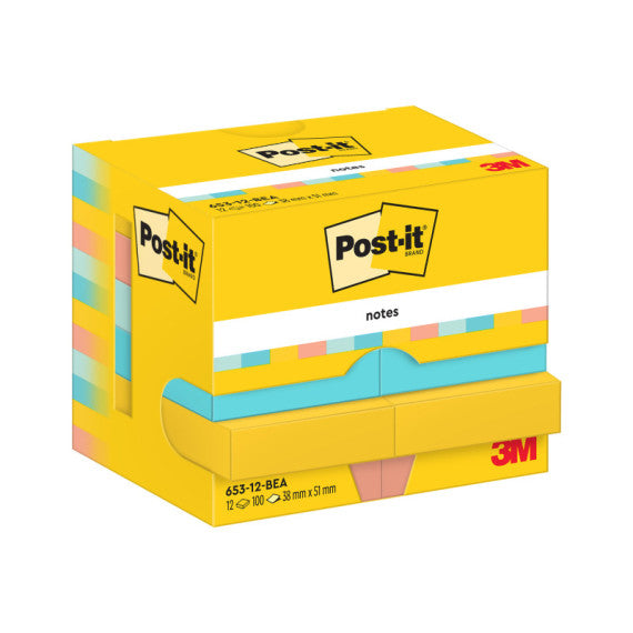 Blocco Post it® - 653-BEA - 38 x 51 mm - 100 fogli - colori Beachside - Post-it® - conf. 12 pezzi