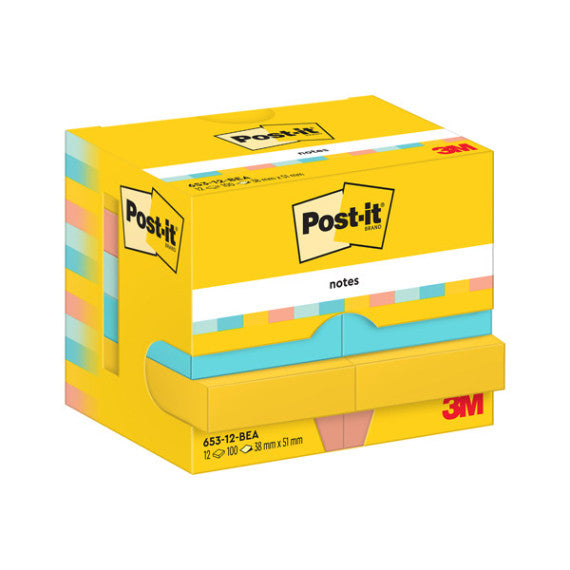 Blocco Post it® - 653-BEA - 38 x 51 mm - 100 fogli - colori Beachside - Post-it® - conf. 12 pezzi