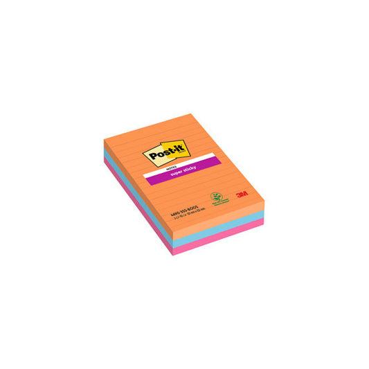 Blocco Post it® Super Sticky - 4690-3SS-BOOS - a righe - 101 x 152 mm - colori Boost - 90 fogli - Post it® - conf. 3 p
