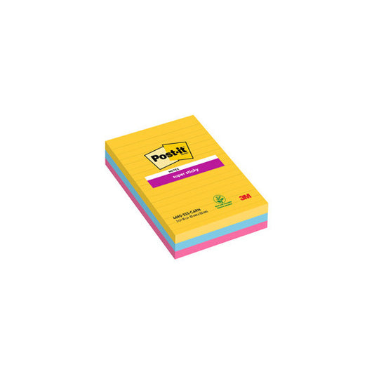 Blocco Post it® Super Sticky - 4690-3SS-CARN - a righe - 101 x 152 mm - colori Carnival - 90 fogli - Post it® - conf.